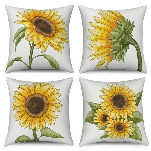 Pbobriich Summer Sunflower Throw Pillow Cover 18x18In Set of 4 Square Linen Cushion Cover Sofa Pillowcase Home Decor