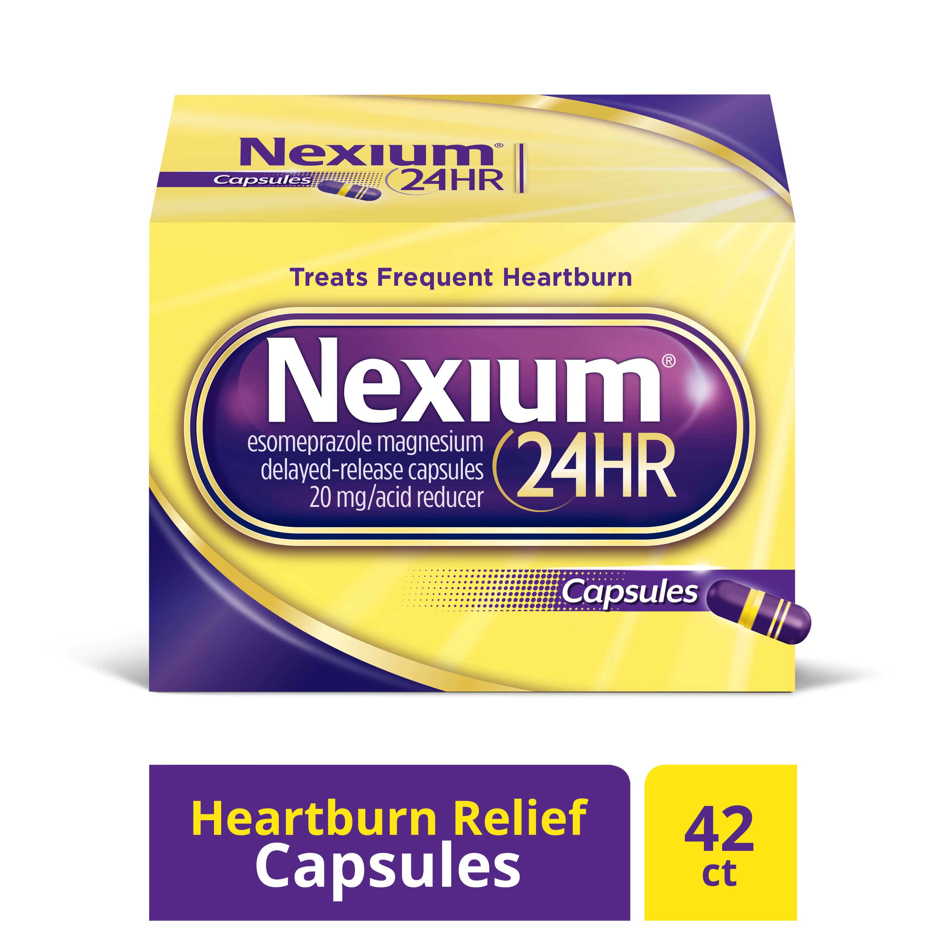 Nexium 24HR Capsules (20mg, 42 Ct) Delayed Release Heartburn Relief, Esomeprazole Magnesium Acid ...