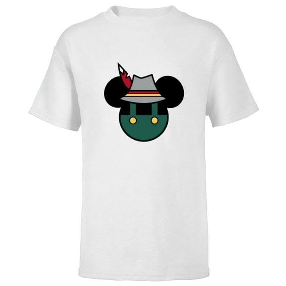 Disney Mickey Mouse Logo Oktoberfest German Hat & Lederhosen - Short Sleeve T-Shirt for Kids - Customized-White
