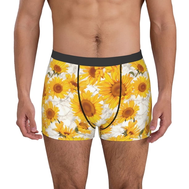 Fotbe White Marble Pattern Sunflower Calzoncillos Tipo Boxer con Bolsa de Soporte Total para Hombre, X-Temp Fresco, Transpirable y de Secado Rápido-XX-Large