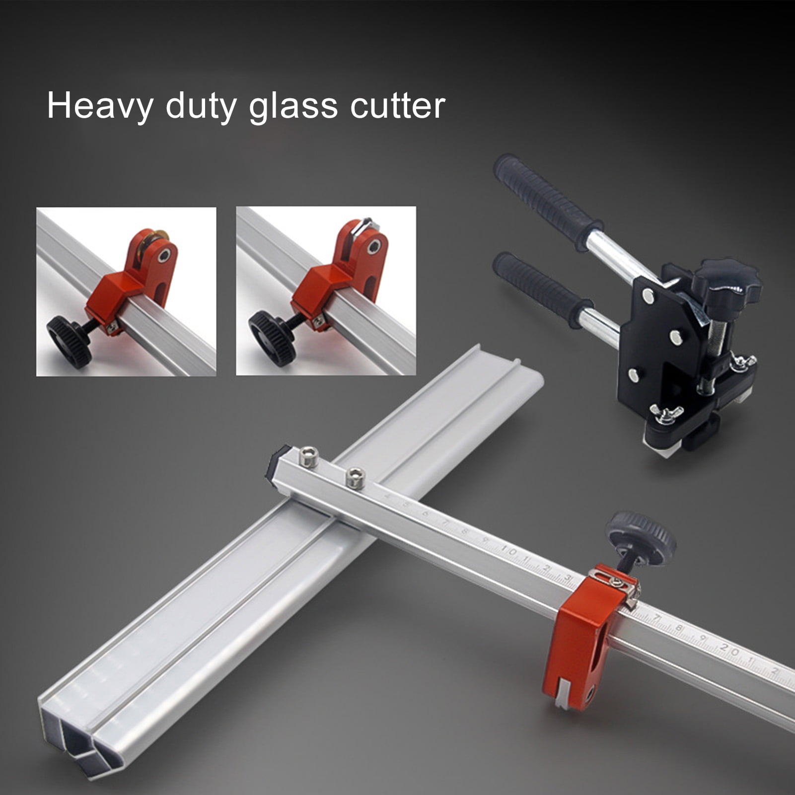 BIMZUC T-Type Push Glass Cutter 24 inches / 60 cm with 14 Rollers Aluminum Alloy Manual T Glass Cutting Tool for Thick Glass and Ceramic Tile Professional Heavy Duty Craft Tool