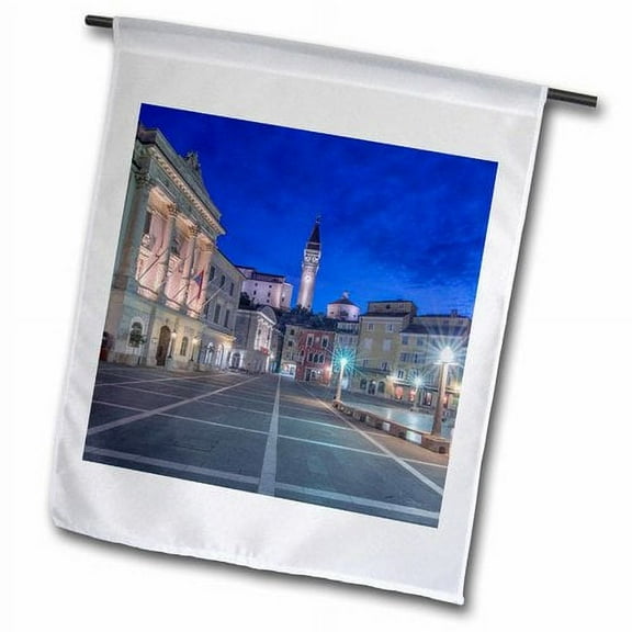 3dRose, Slovenia, Piran, Tartini Square at Dawn, 12 x 18 inch Garden Flag