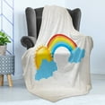 thumbnail image 4 of Vintage Rainbow Soft Flannel Fleece Throw Blanket, Sun over the Clouds on a Beige Diagonal Lines Background Summer Season, Cozy Plush for Indoor and Outdoor Use, 70" x 90", Multicolor, by Ambesonne, 4 of 5