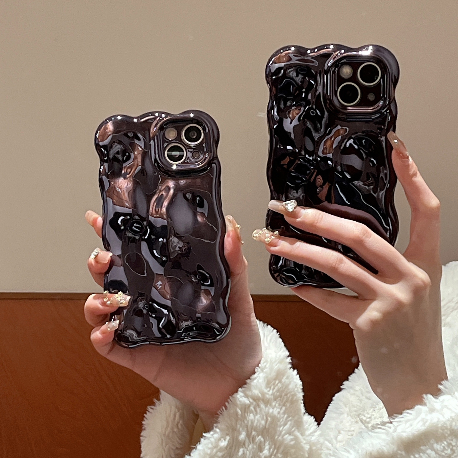 JANDM Custodia IPhone 13 Pro Max Con Motivo 3D Wave Bubble - Cover Morbida Glitter Argento Cromato, Antiurto, Per Donne E Ragazze