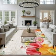 thumbnail image 3 of Large Area Rugs for Living Room Bedroom, Pink Yellow Floral 8'x10' Rug Washable Carpet Runner Indoor Outdoor, Spring Flowers Elegant Pastoral Leaves Non Slip Floor Mats Rug for Kitchen, Patio, 3 of 8