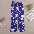 thumbnail image 6 of White Roses Blue Background Floral Pattern Women's Wide Leg Pants High Waist Adjustable Knot Loose Casual Trousers Business Work Casual Pants, 6 of 8