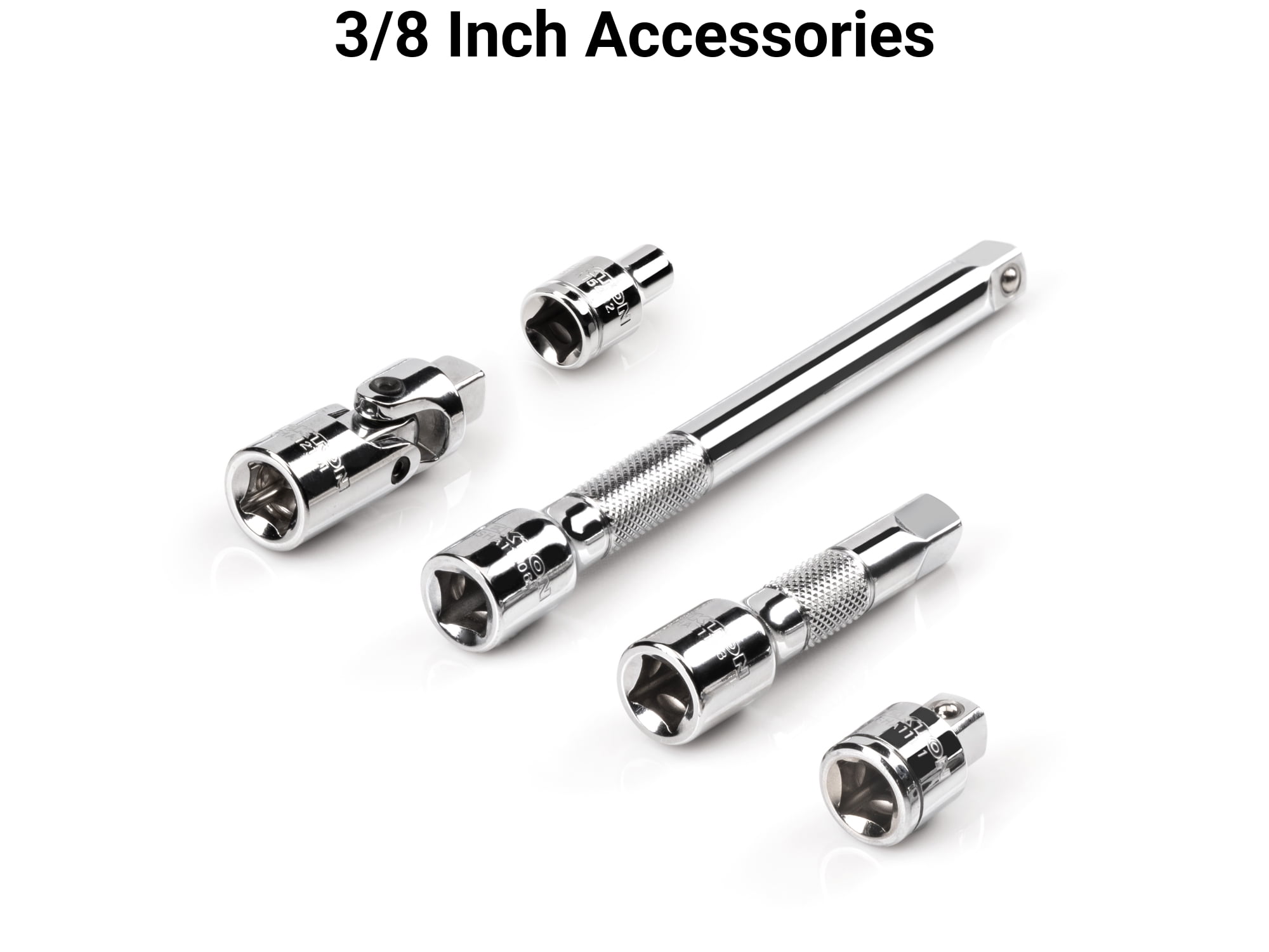 TEKTON 3/8 Inch Drive Shallow and Deep 12-Point Socket and Ratchet Set with Rails and Trays, 74-Piece (1/4 - 1 in., 6 - 24 mm) | SKT13302