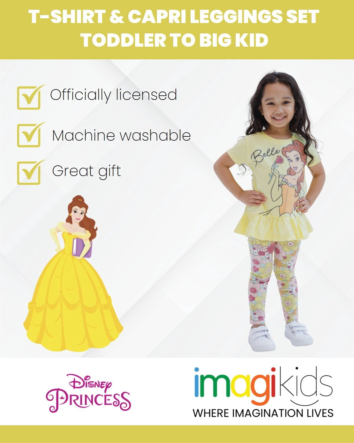 Disney Beauty and the Beast Little Girls' 2-Piece Tee and Leggings Set Belle Yellow Floral