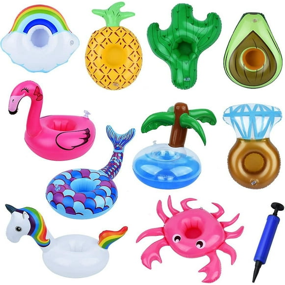 Inflatable Drink Holders for Pool, Pool Floats Accessories with Mini Air Pump, Inflatable Pool Drink Cup Floating Bath Holder(11 Pack)