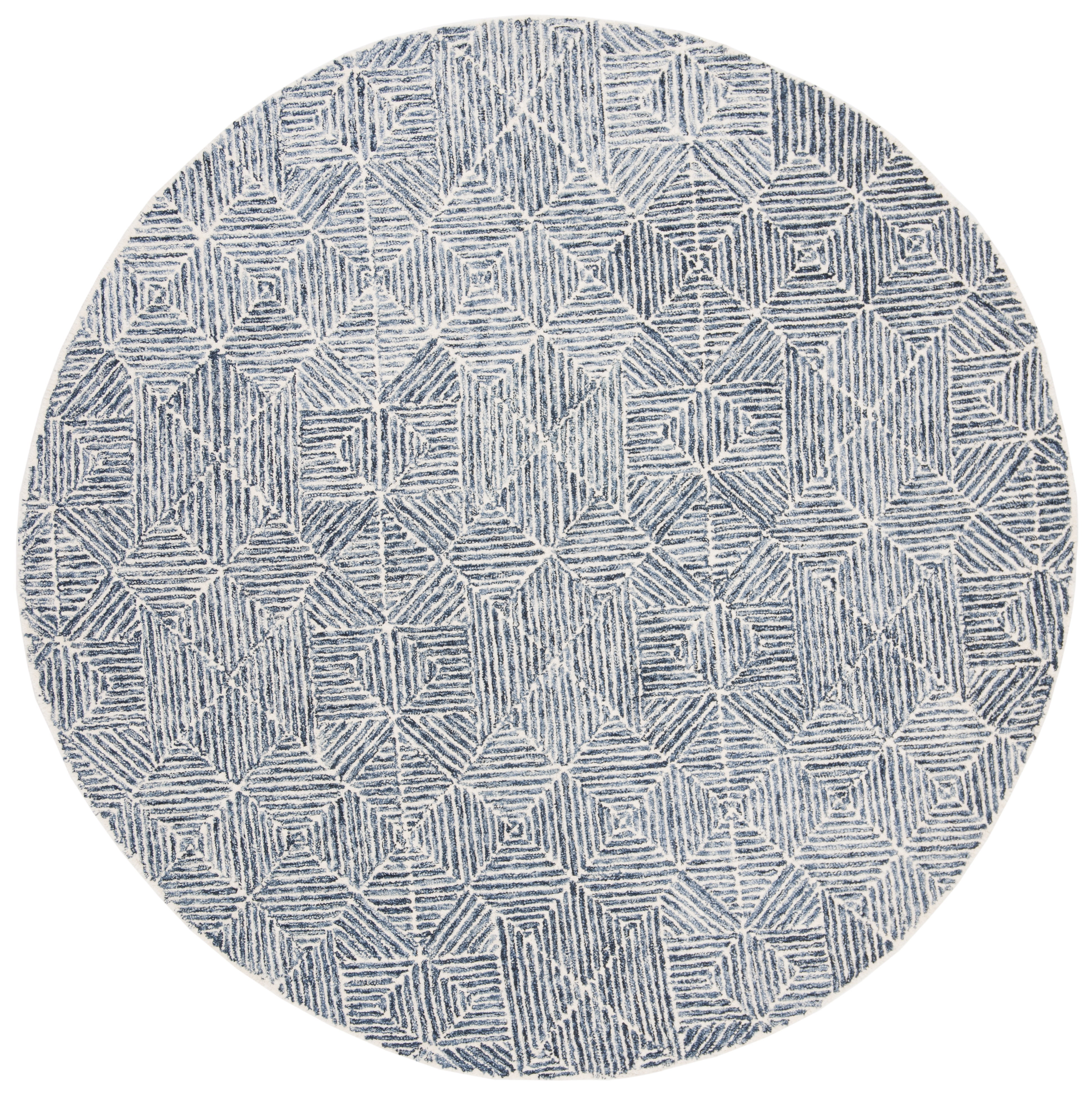 SAFAVIEH Abstract Brock Geometric Area Rug, Blue/Ivory, 4' x 4' Round