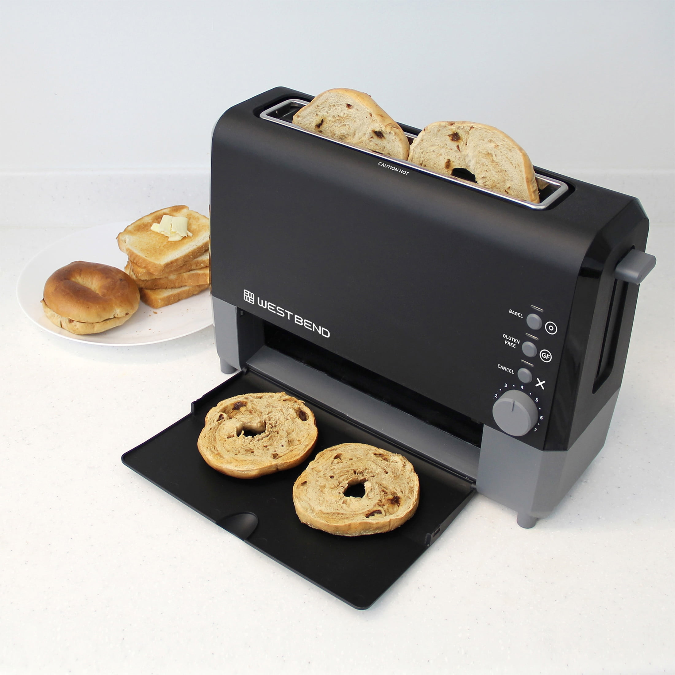 West Bend QuikServe Compact 2-Slice Toaster with Extra Wide Slots and Cool Touch Exterior, in Black (77224)