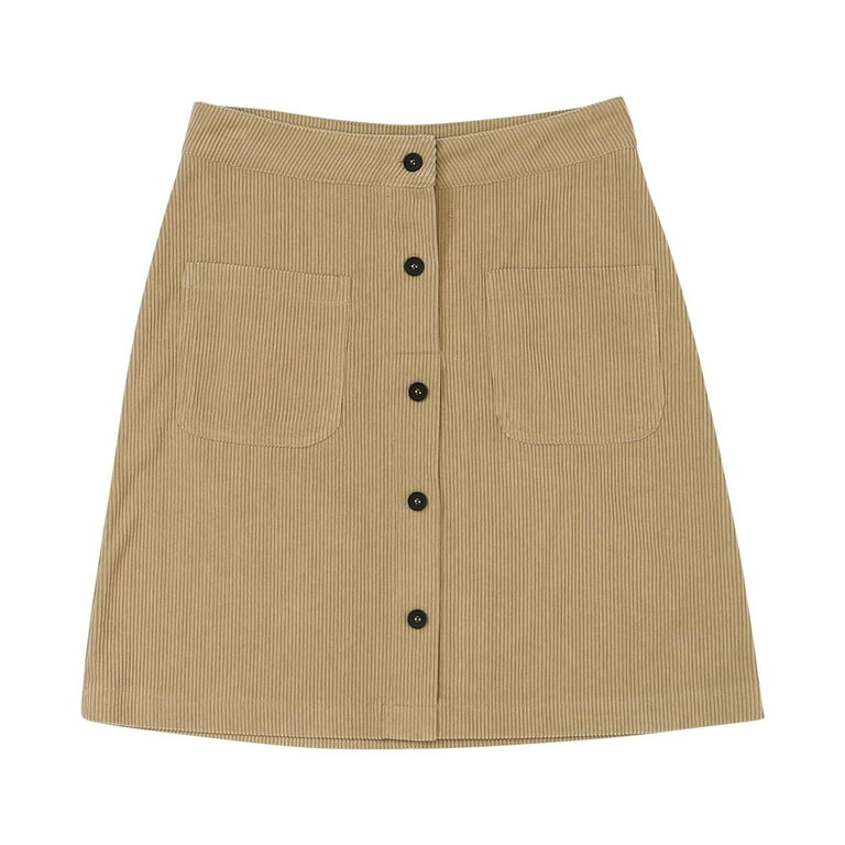 TULUDA Plus Size Skirts for Women Corduroy Skirts Fall Winter High Waist Button Down A Line Short Mini Skirt With Pockets Womens Skirts Khaki S