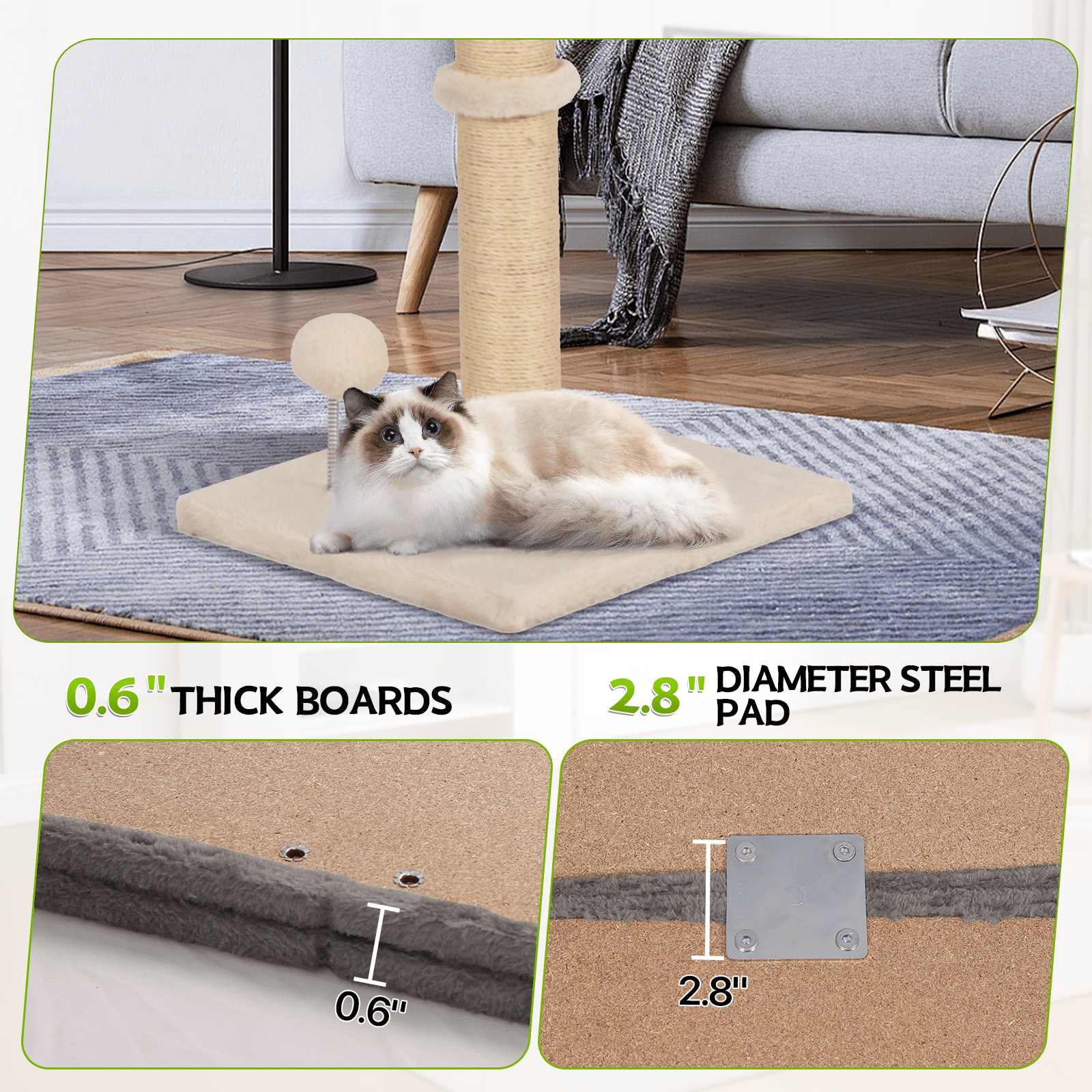 Dkelincs Cat Scratching Post with Sisal & Spring Ball Toy 33" Tall Cat Scratcher for Indoor Cats/Kittens Natural Sisal Scratch Post Trees for Living Room Bedroom, Beige