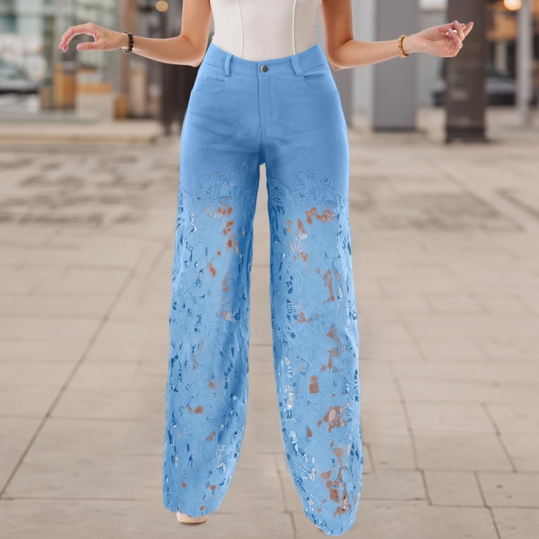adviicd Women High Waisted Jeans Straight Leg Denim Pants Causal Patchwork Jean  Denim Pant with Lace Trouser with Pockets Fashion Clothes (Light Blue, XL)  - Walmart.com