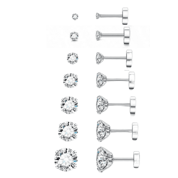 LIVYEN 7 Pairs Hypoallergenic Flat Back Stud Earrings| Earrings for Sensitive Ears for Women and Men