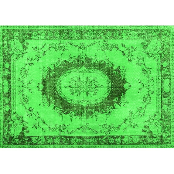 Ahgly Company Machine Washable Indoor Rectangle Persian Green Traditional Area Rugs, 7' x 9'