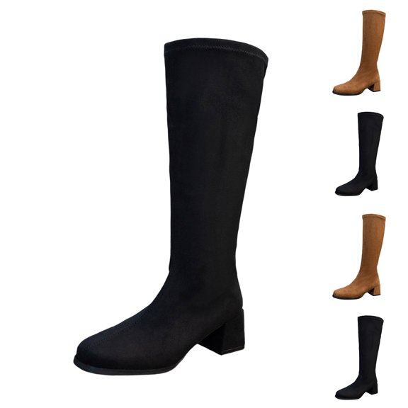 Bixock Boots for Women Zipper Tall Boots Round Toe Mid Heel Slip On Back Comfortable Daily Casual Outdoor Wear Fall Women Shoes