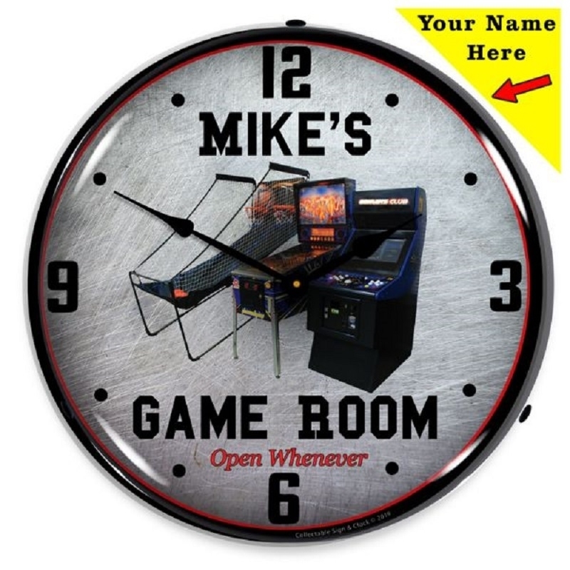 Game Room WALL CLOCK 14" LED Lighted Backlit Custom "Add Your Name" Man