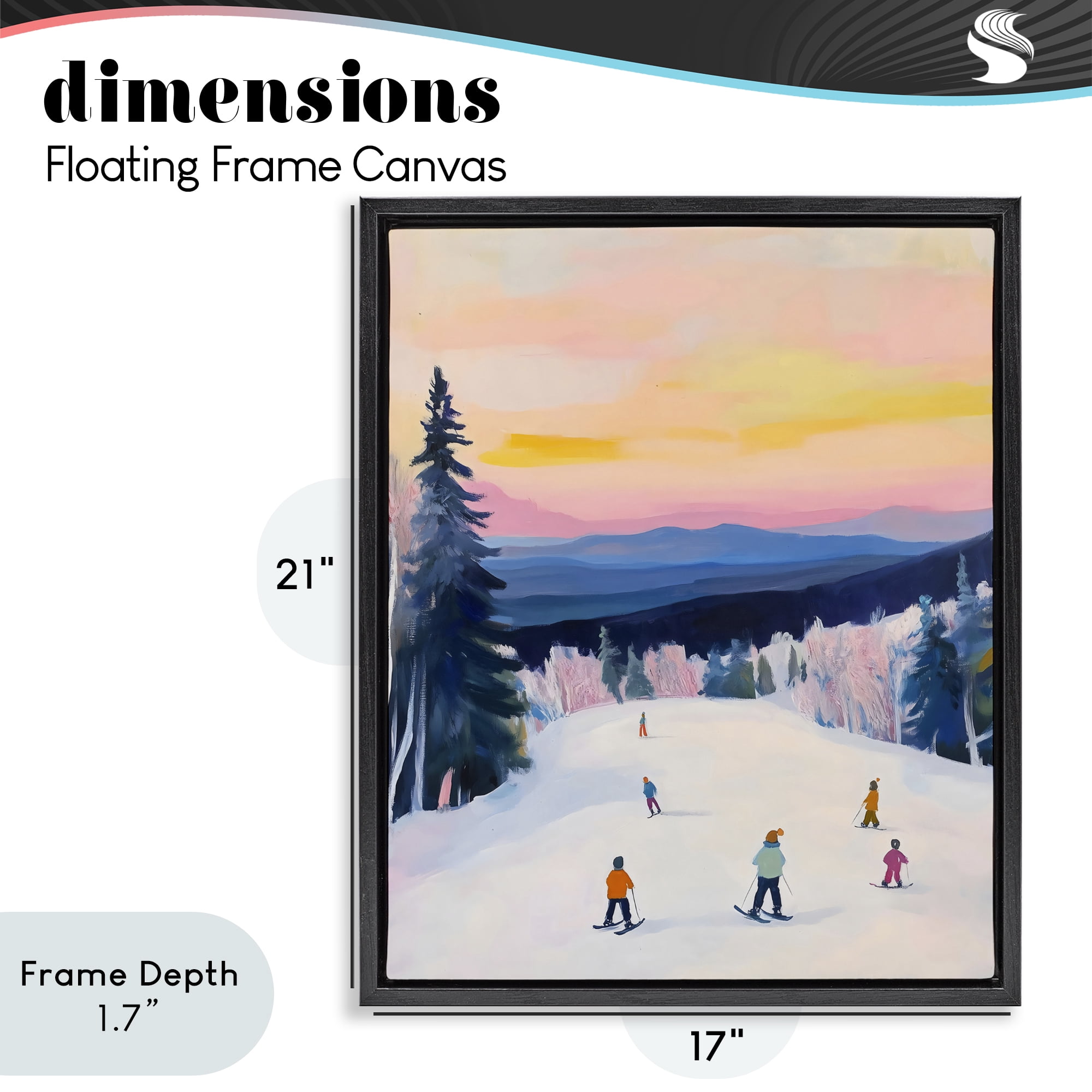 Stupell Industries Snowy Mountain Skiers at Sunset Black Framed Floater Canvas Wall Art, design by The Prints Vibe