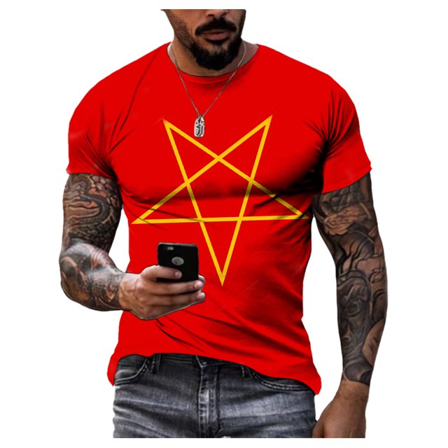 Summer Creative Pentagram Pattern 3D Printing Men's T-shirt Personality Short-sleeved Street Trend Quick-drying O-neck Loose Top
