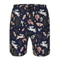 thumbnail image 3 of Honeii's Retro Rabbit Flower Print Men's Casual Shorts with Drawstring，Swim Trunks Quick Dry Beach Shorts, 3 of 5