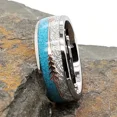 thumbnail image 4 of Men's 8mm Tungsten Cupid's Arrow Turquoise Meteorite Inspired Comfort-Fit Band, 4 of 19
