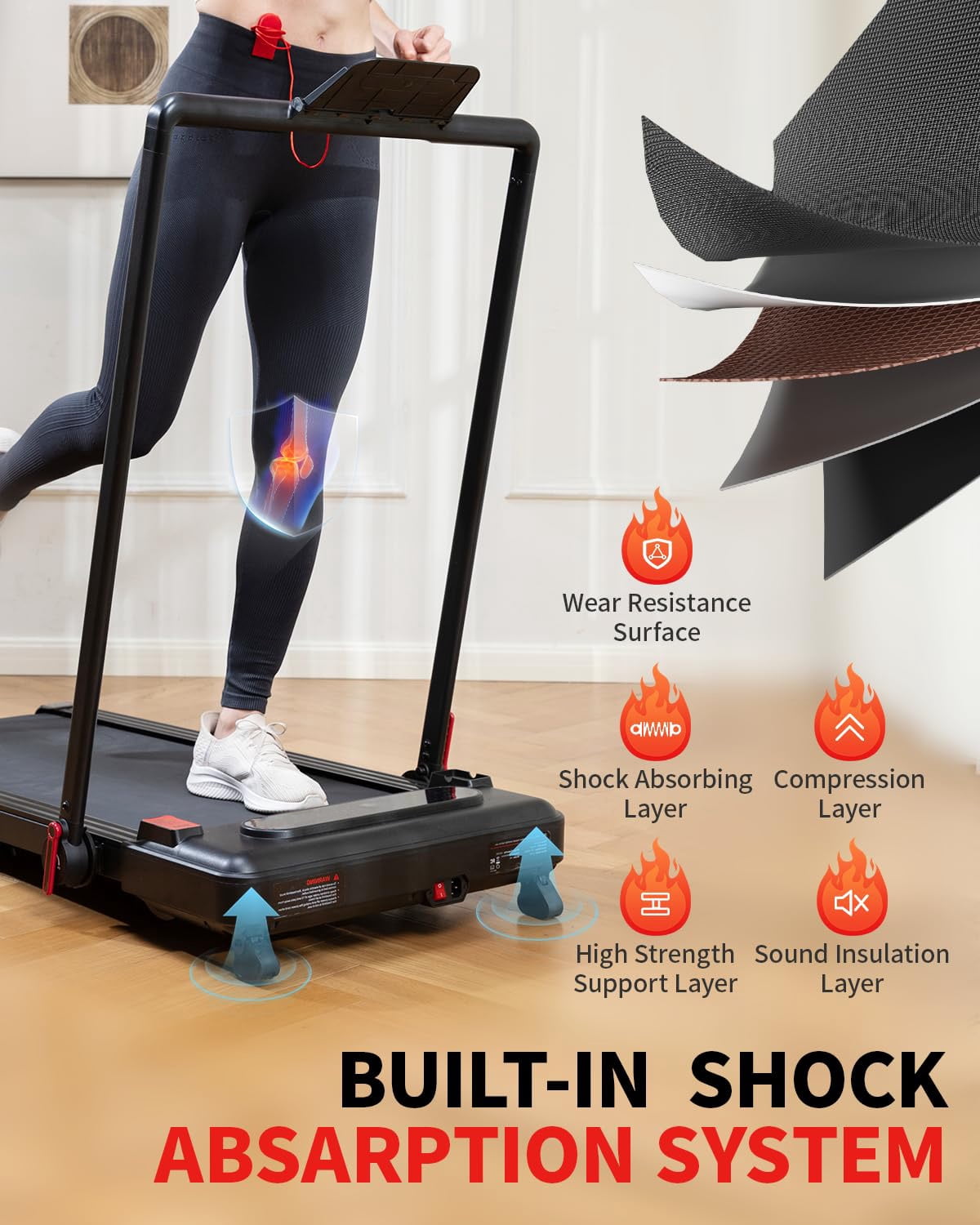 THAILE Walking Pad Treadmill with Incline, Foldable and Adjustable Smart Treadmill with Handlebar and 17" Running Belt, 7.6MPH, 3HP