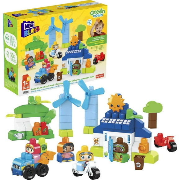 Mega Bloks Green Town Build & Learn Eco House House Building Set, - 92 big building blocks