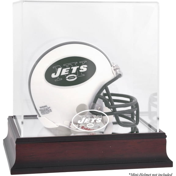 New York Jets Throwback Logo 1998 - 2018 Mahogany Logo Mini Helmet Display Case