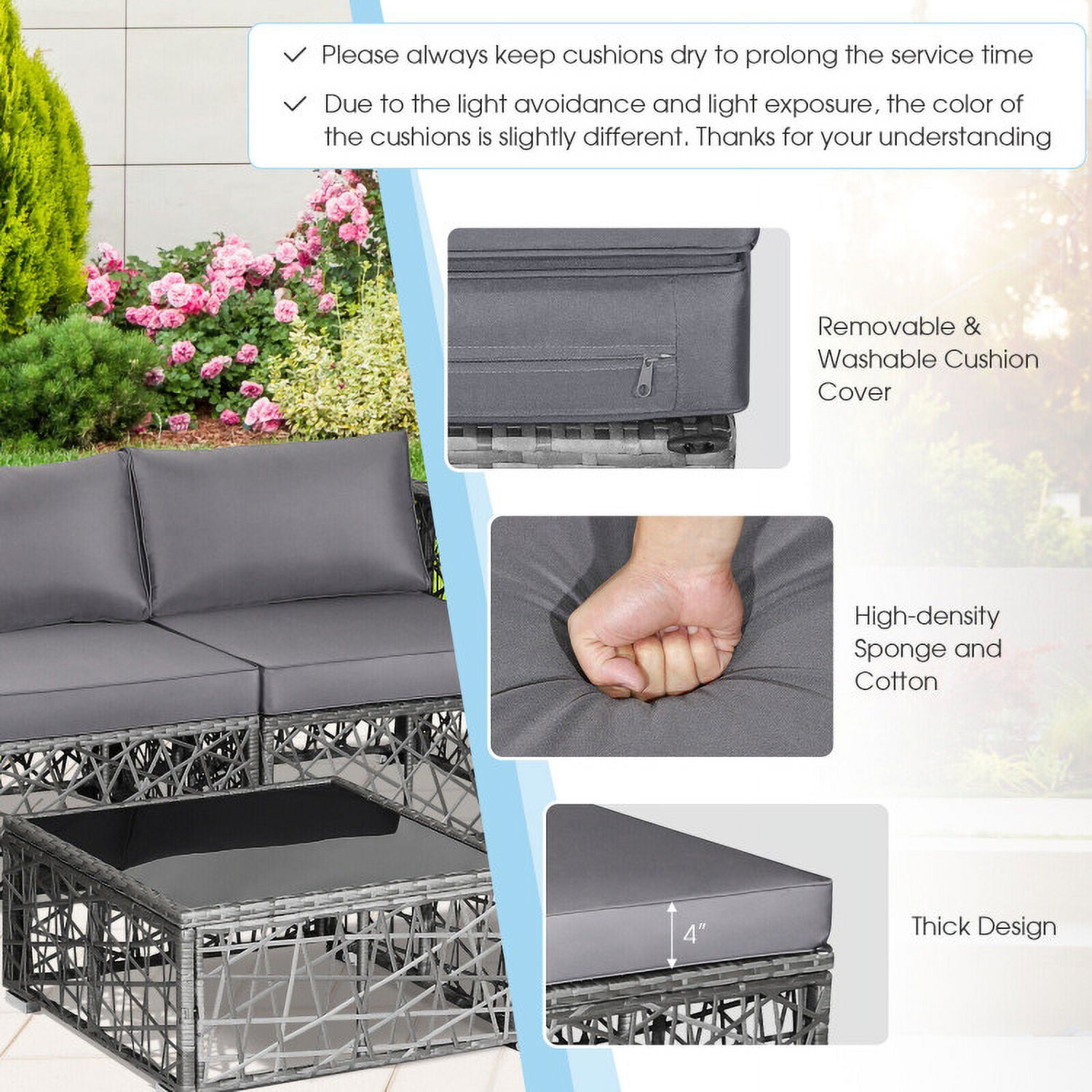 Aimee Lii 5 Pieces Patio PE Rattan Wicker Sofa Furniture Set, Outdoor Patio Set, Gray Aimee Lii 5 Pieces Patio PE Rattan Wicker Sofa Furniture Set, Outdoor Patio Set, Gray