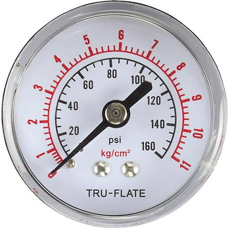 Tru-Flate Air Line Pressure Gauge 1/4"NPT, Each