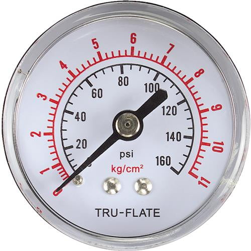 Tru-Flate Air Line Pressure Gauge 1/4"NPT, Each
