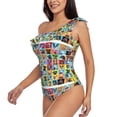 thumbnail image 2 of Haiem Cute Dogs Collage Women's One Piece Swimsuits Tummy Control One Shoulder Bathing Suits Ruffle Swimwear-Small, 2 of 8