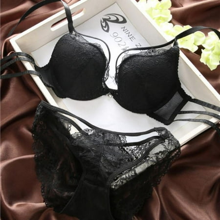 

Fashion Ladies Lace Embroidered Beauty Back Front Buckle Gathered Adjustable Bra + Briefs Set
