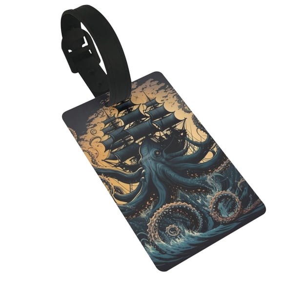 Kraken Octopus Tentacles Retro Boat Luggage Tags Suitcases ID Baggage Identifier Card Name Tag for Travel Backpacks Gym Bags