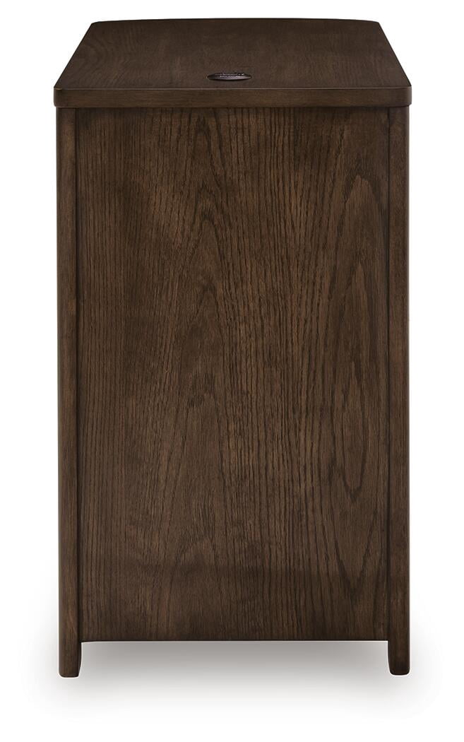 Camdill Chairside End Table with USB Charging Ports and 3 Drawers, Dark Brown Wood Finish