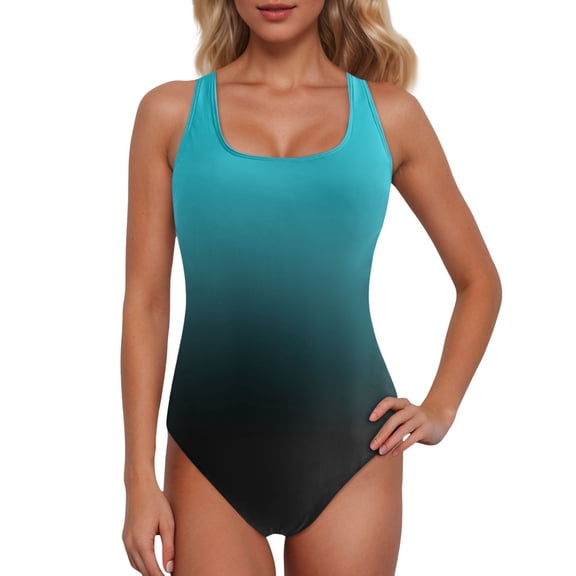 One Piece Swimsuit Women,Athletic Racerback Swimsuit Color Block Training Bathing Suit for Competitive Swimming,Swimsuit for Women,M,Light Blue