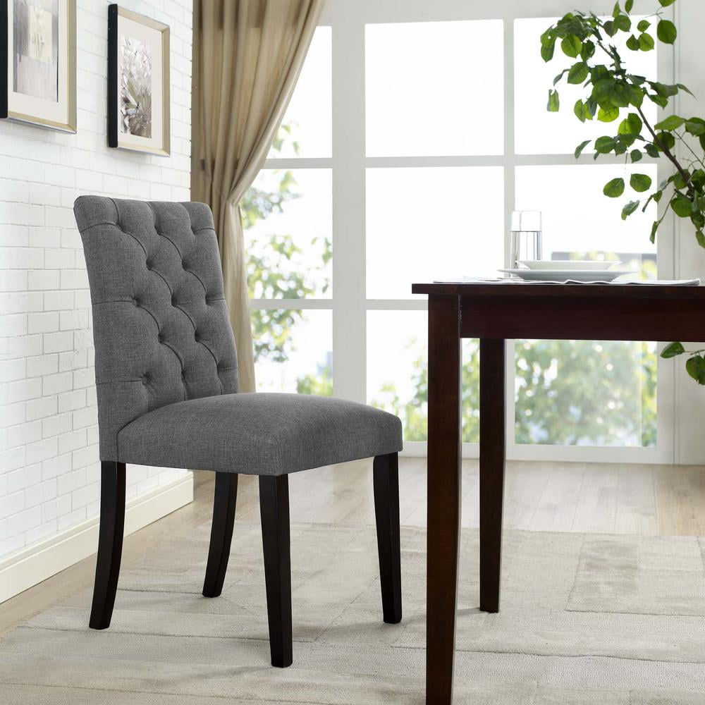 Modway Duchess 21.5" Button Tufted Polyester Fabric Dining Chair in Gray