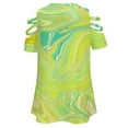 thumbnail image 5 of Lime Green Swirls Womens Summer V Neck Zipper Top Short Sleeve T Shirt Off Shoulder Top Casual Classy Loose Shirts, 5 of 7