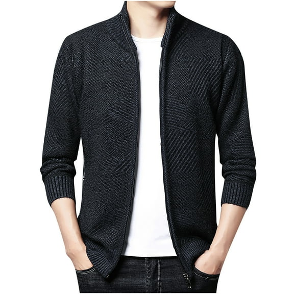 IROINNID Men's Zip Up Long Sleeve Solid Color Casual Autumn And Winter Knitted Jacket