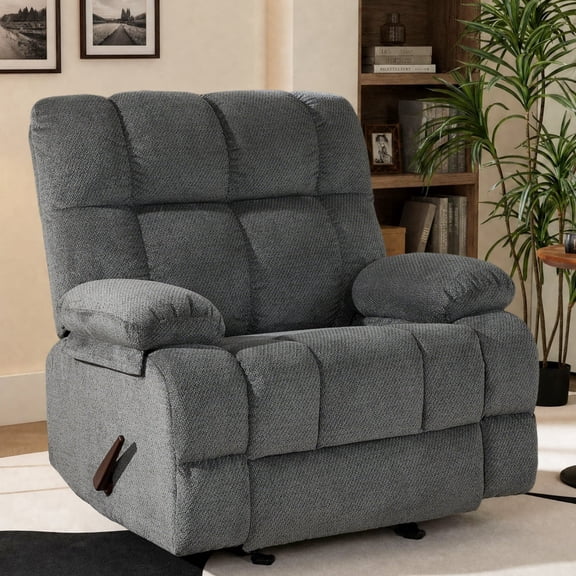 ParlorDream Modern Glider Recliner Chair,Overstuffed Extra Wide Manual Rocking Recline for Living Room,Small Spaces Chair with Rocking Function,Side Pocket,Grey