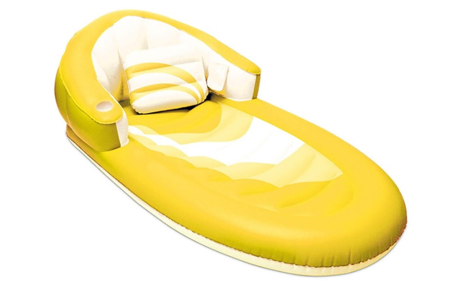 68" Deluxe Yellow and White Inflatable Swimming Pool Lounger with