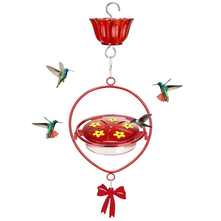 Kingsyard Hummingbird Feeder for Outdoor, Nectar Bird Feeder with Ant Moat & Oval Metal Frame, Red