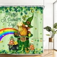 thumbnail image 5 of Happy St Patrick''s Day Shower Curtain, Cute Irish Gnome Truck Bathroom Accessories with Green Clover Shamrocks Design, St Patricks Decor Cloth Fabric Bathroom Curtains with Hooks 72 x 72 Inch, 5 of 6