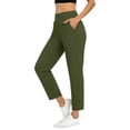 thumbnail image 3 of Feancey Women Capris with Pockets Stretchy Golf Cropped Pants Business Casual Straight Leg Dress Pants Summer Travel Capri Pants Green M, 3 of 10