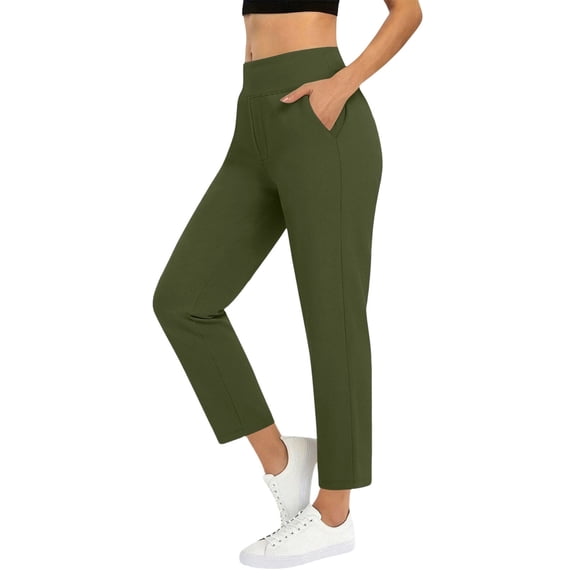 VEKDONE Womens Ankle Pants Stretch High Waist Straight Trousers Casual Business Work Gym Leggings Lightweight Comfy Slacks with Pockets Green S