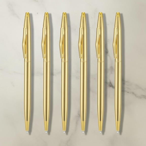 Golden Slim Metal Ballpoint Pen, Medium Point Black Ink Smooth Writing, for Business Office Teacher Student Wedding Guest