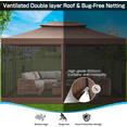 thumbnail image 4 of COBIZI 10' x 13' Pop Up Gazebo, Screened Patio Gazebo, Outdoor Steel Double Roof Canopy Tent, Metal Frame Canopy with Mosquito Netting, Sunshade for Garden, Lawns, Brown, 4 of 17