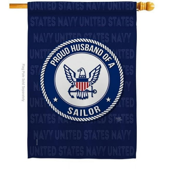 Breeze Decor H108565-BO Proud Husband Sailor House Flag Armed Forces Navy 28 x 40 in. Double-Sided Decorative Vertical Flags for Decoration Banner Garden Yard Gift