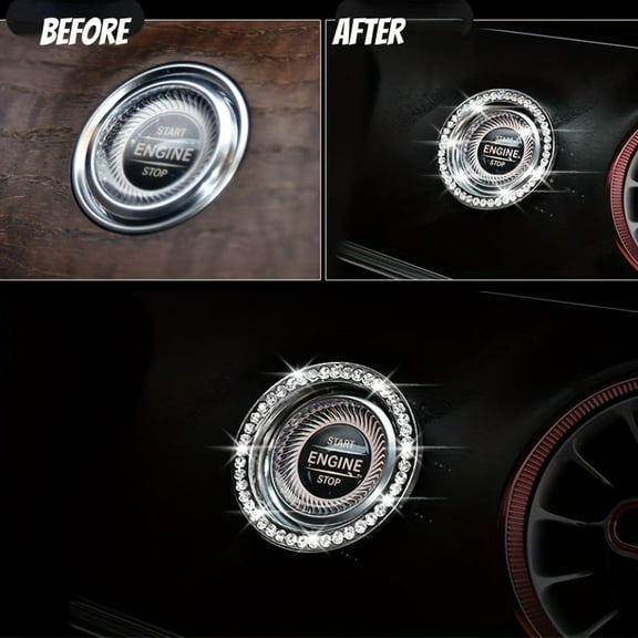 Crystal Rhinestone Ignition Ring for Cars – Self-Adhesive Push Start Button Cover, Universal Sparkling Trim for Luxury Interiors and Festive Gift Choice